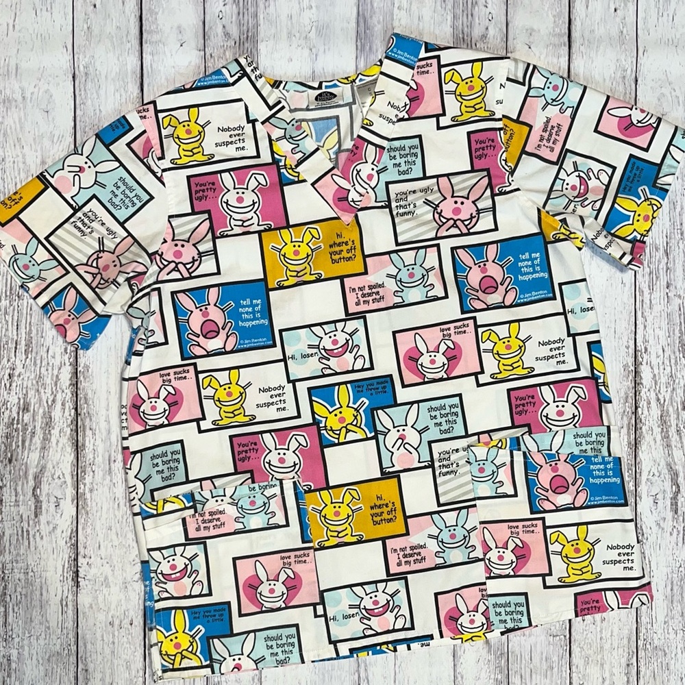 Vibrant Colorful Short Sleeve Medical Scrub with Cartoon Panels